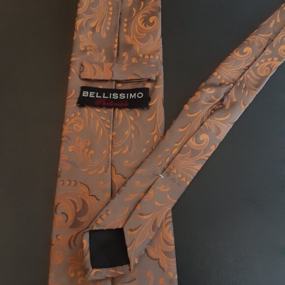 Bellissimo Taupe & Rusty Orange Swirling Abstract Men's Tie ⚡ 3 for $55⚡ - Picture 7 of 10